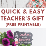 pinterest pin showcasing pot with a flower and free printable sign saying, "If teachers were flowers I'd pick you."