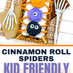Pinterest pin for a post with instructions for making cinnamon roll spiders