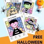 Pinterest pin for color-by-number Halloween printables