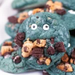 close up of blue cookie monster cookie