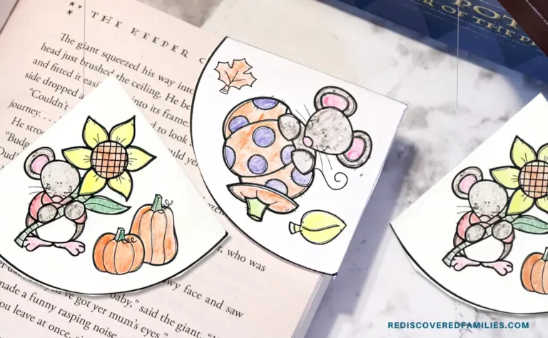 Thanksgiving bookmarks displayed on the page of a book