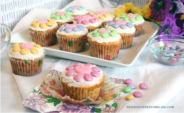 finished Mother's Day flower cupcakes displayed on a a plate