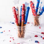 finished patriotic Pretzels displayed in jars