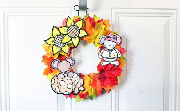Finished Fall wreath hanging on a door