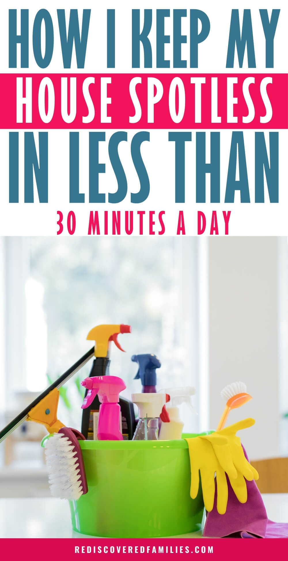 pinterest pin for a post with a simple cleaning schedule for busy moms