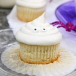 finished ghost cupcake on a plate