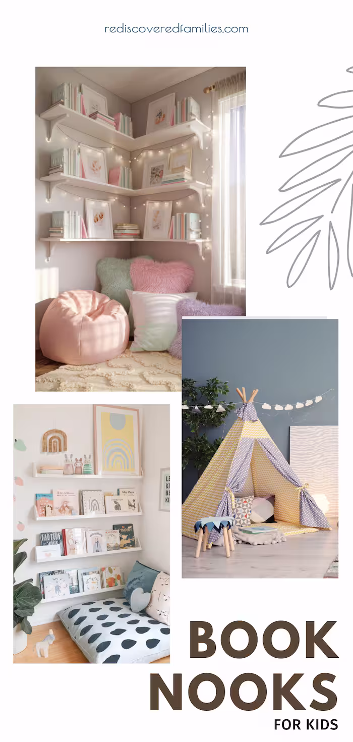 pinterest pin for a post about making a reading corner for kids