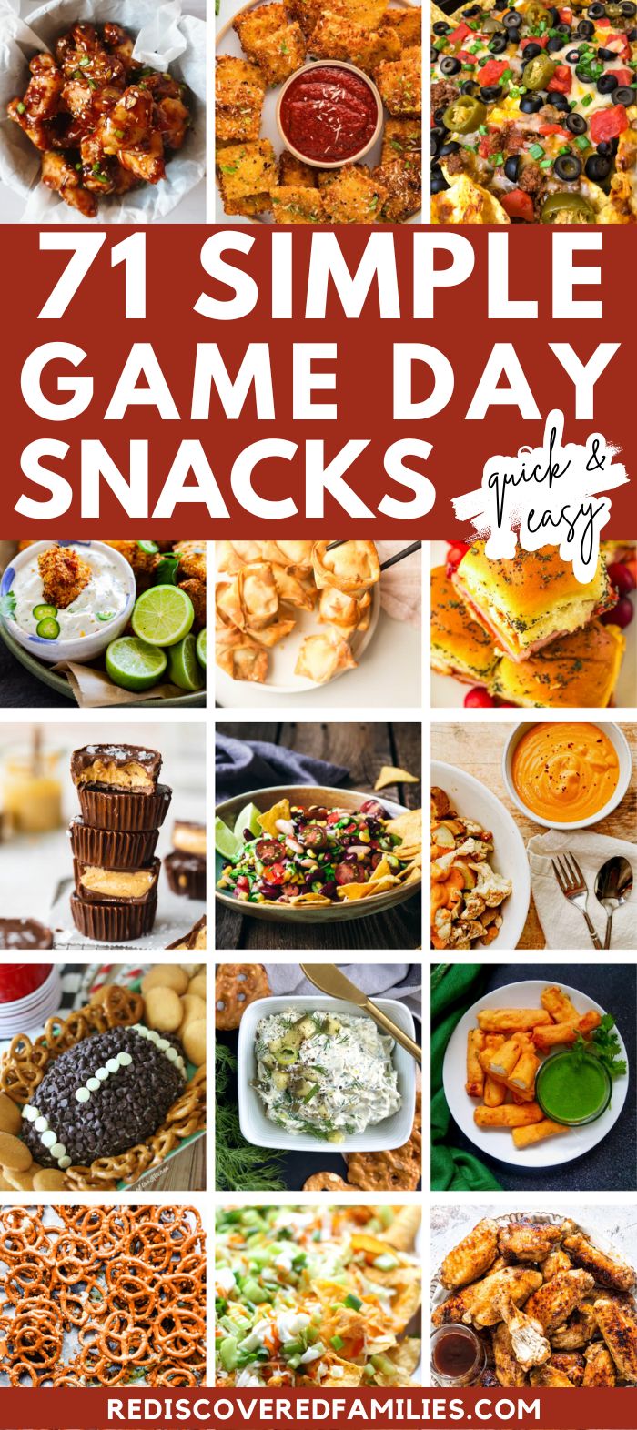 pinterest pin for a post about game day snacks- with a collage of all the recipes