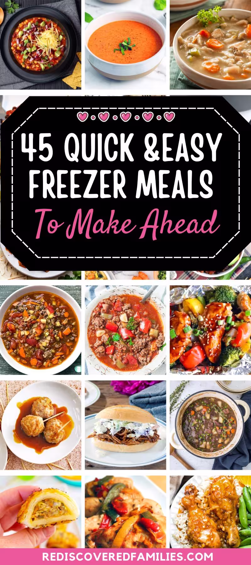 A pinterest pin with a collage of easy freezer meals