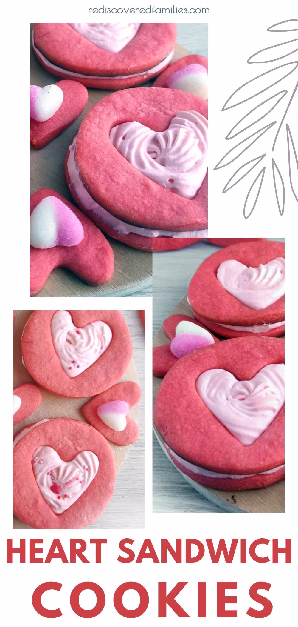 pinterest pin for a post with a recipe for heart sandwich cookies
