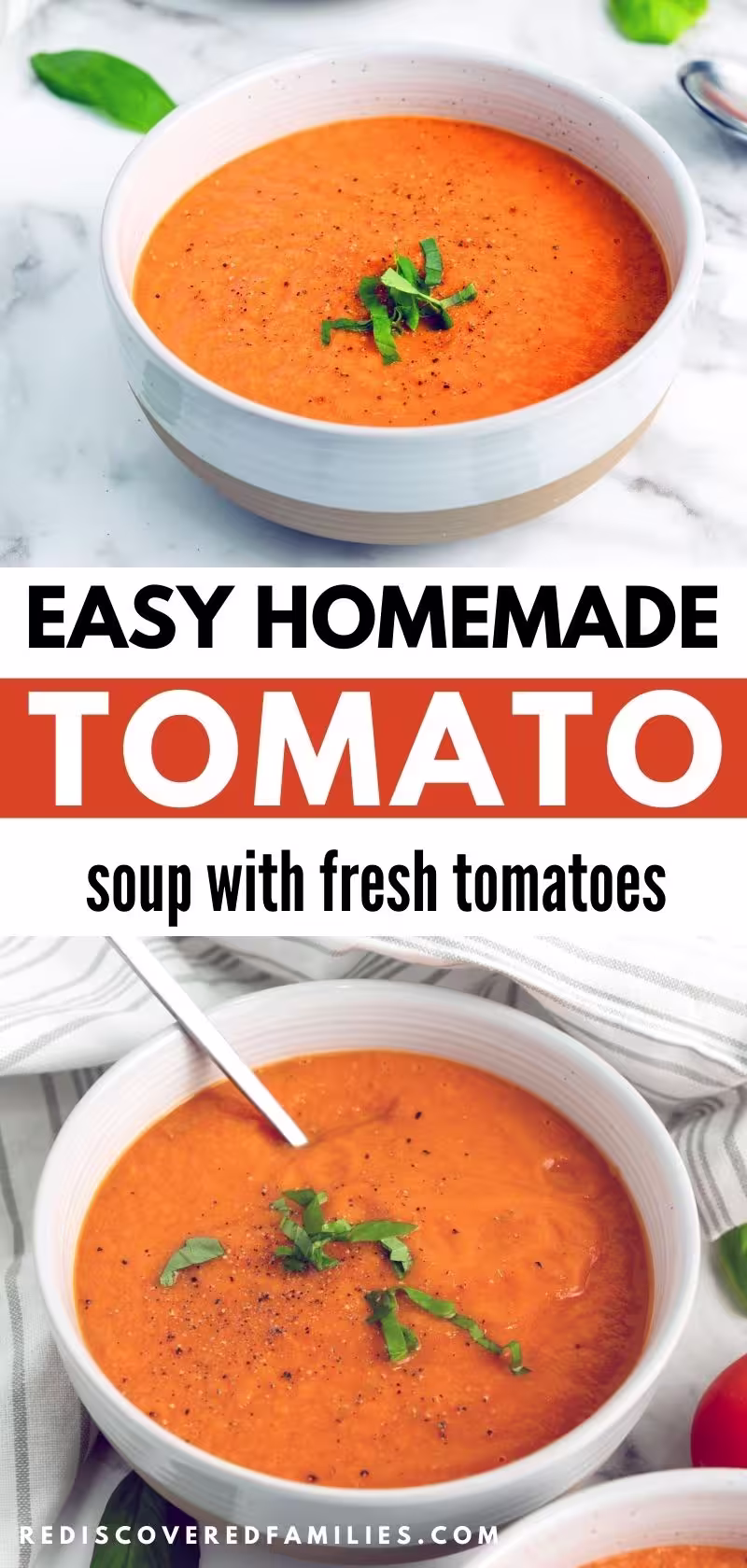 pinterest pin with a recipe for roasted tomato garlic soup