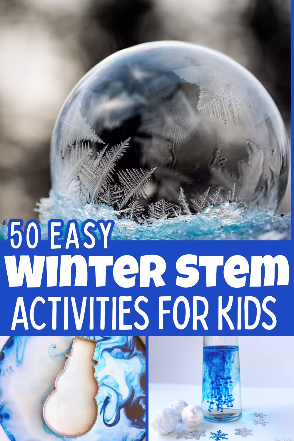 Pinterest pin with a collage of winter stem activities