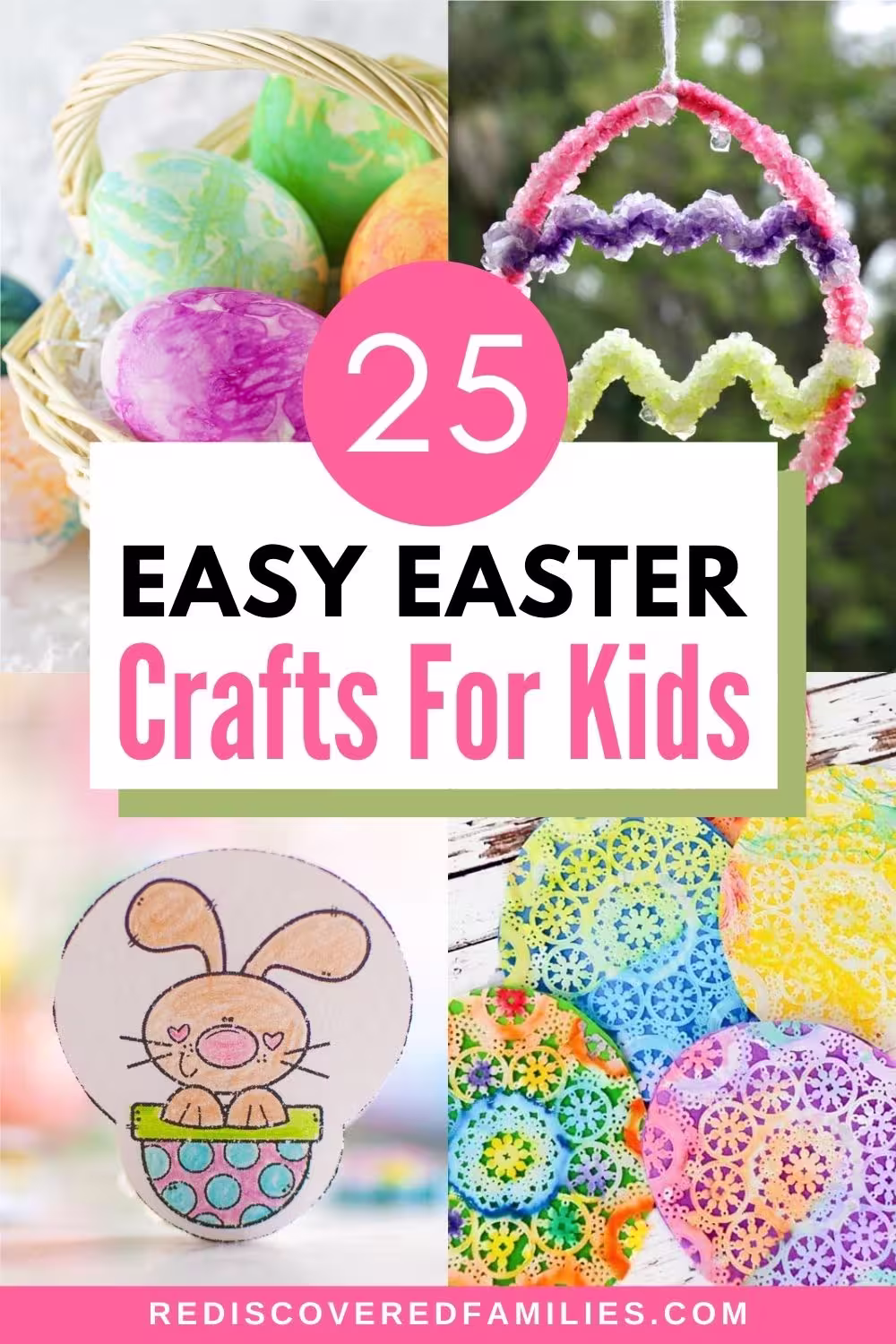 Pinterest collage pin featuring easy crafts with a text overlay reading 25 Fun Easter Crafts For Kids