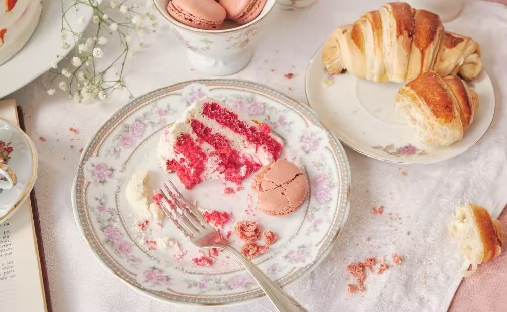 plates with half eaten desserts