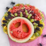 Finished Jack Skellington Halloween platter displayed on a gingham cloth